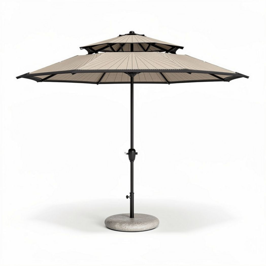 Outdoor patio umbrella 250cm with beige canopy and sturdy metal frame