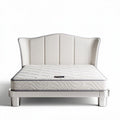 Upholstered platform bed frame with mattress in neutral color 200 x 160 x 30cm
