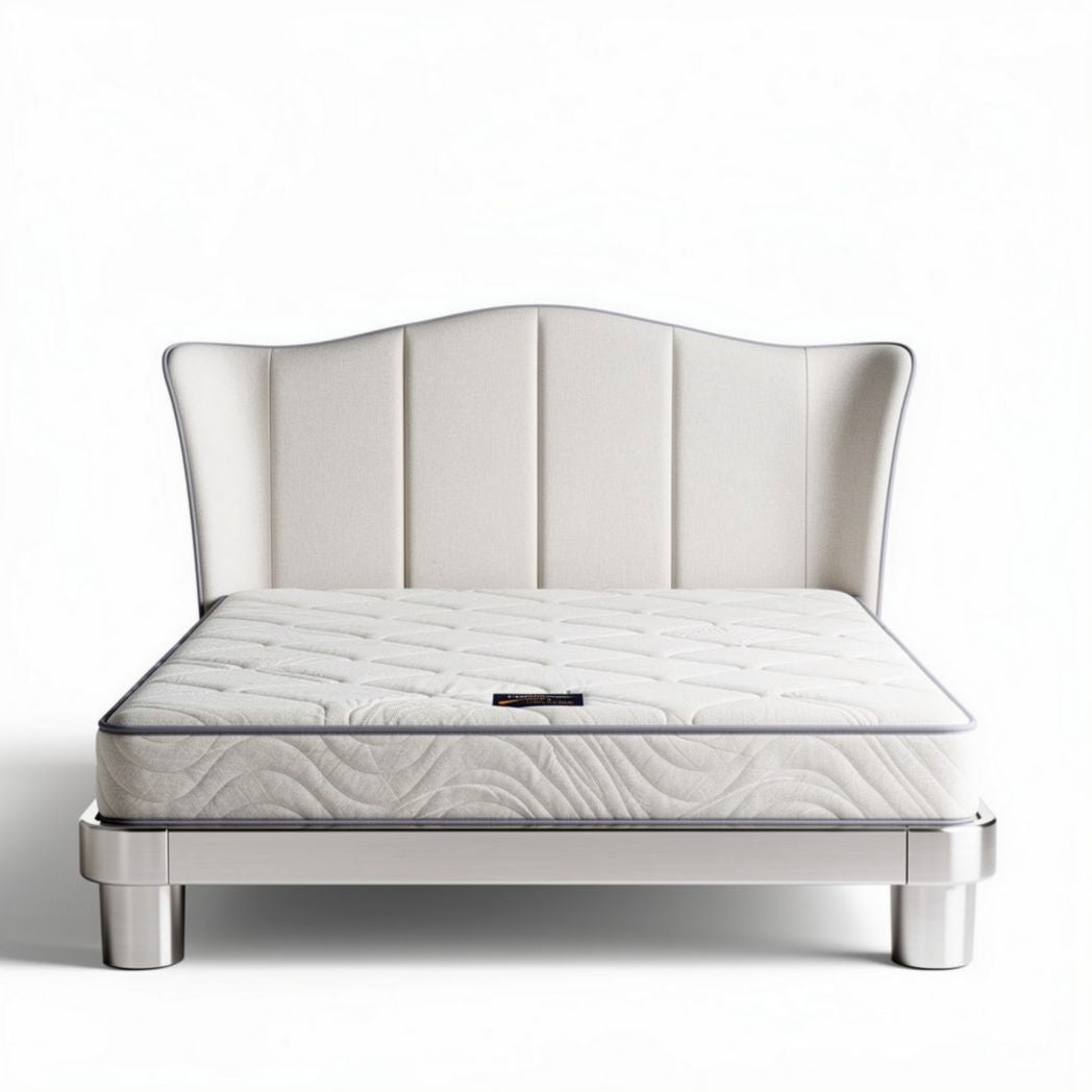 Upholstered platform bed frame with mattress in neutral color 200 x 160 x 30cm