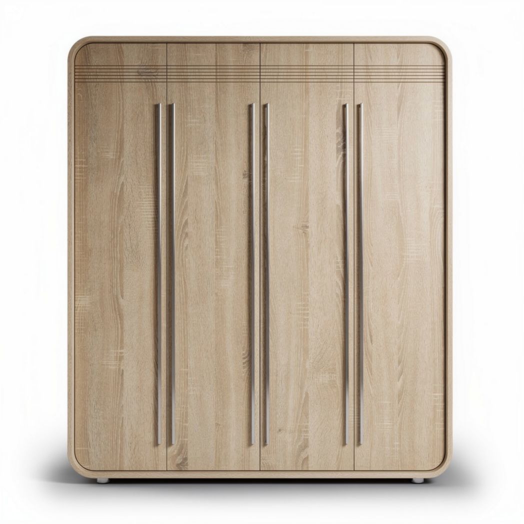 Wood grain storage cabinet with four doors and modern design 80 x 40 x 120cm