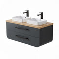 Double vessel sink bathroom vanity with dark gray finish and bamboo top 90 x 45 x 50cm
