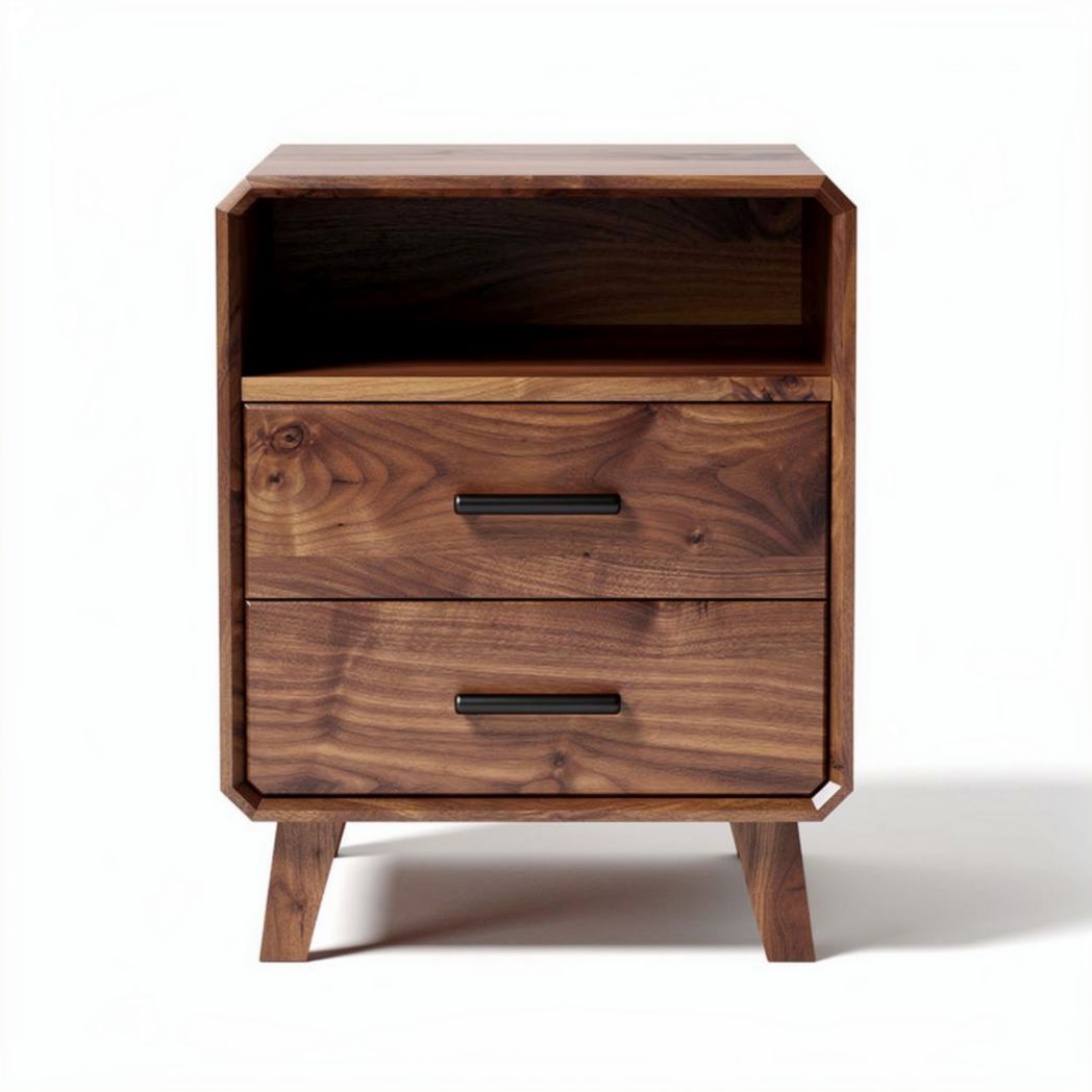 Wood nightstand with two drawers and open storage space 50 x 40 x 60cm