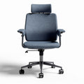 Blue ergonomic office chair with adjustable headrest and armrests
