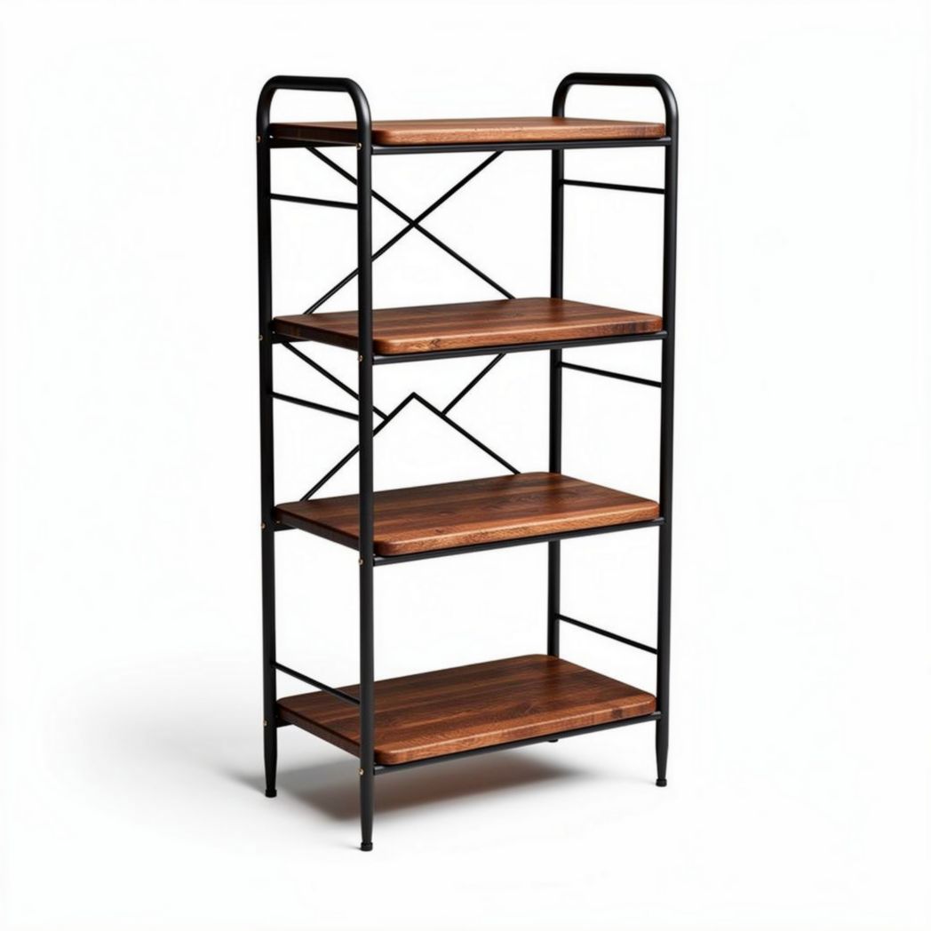 Metal frame shelving unit with wooden shelves for storage 80 x 30 x 120cm