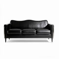 Leather three-seater sofa in black 200 x 90 x 85cm for living room use