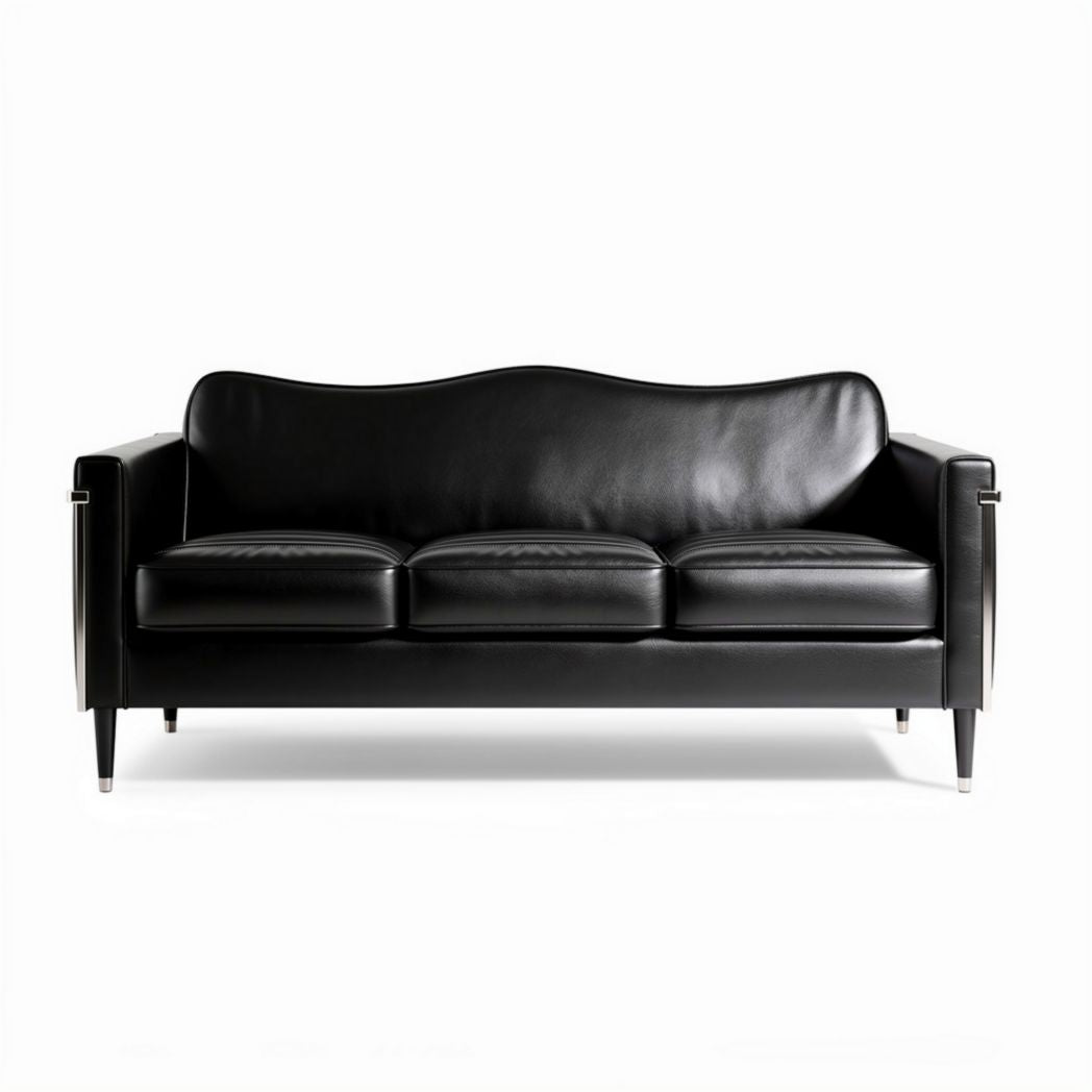 Leather three-seater sofa in black 200 x 90 x 85cm for living room use