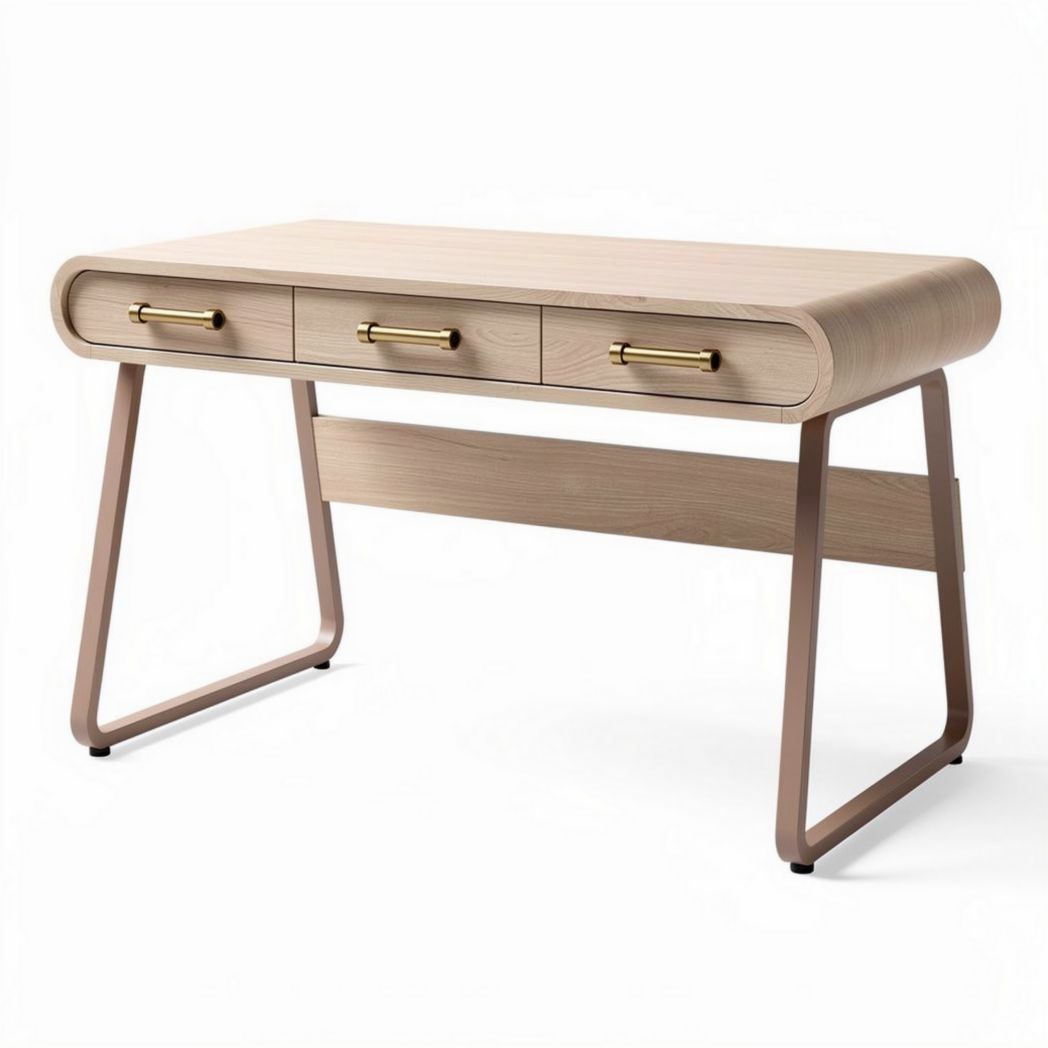 Wooden desk with three drawers and metal legs 120 x 60 x 75cm for home office