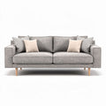 Gray fabric sofa with wooden legs and four decorative pillows 200 x 90 x 85cm